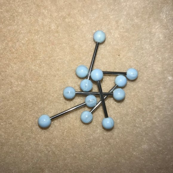 14 Gauge Light Blue, clear and glitter stripes through the design Tongue Ring - Picture 2 of 5